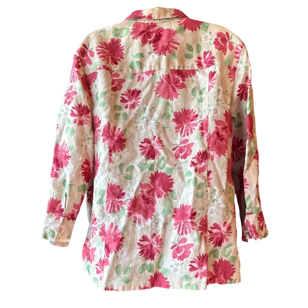 JM Collection 100% Linen Floral Button Front Top Blouse‎ Women's Size 14 - Picture 2 of 5